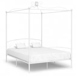 Рамка за легло с балдахин, бяла, метал, 180x200 cм
