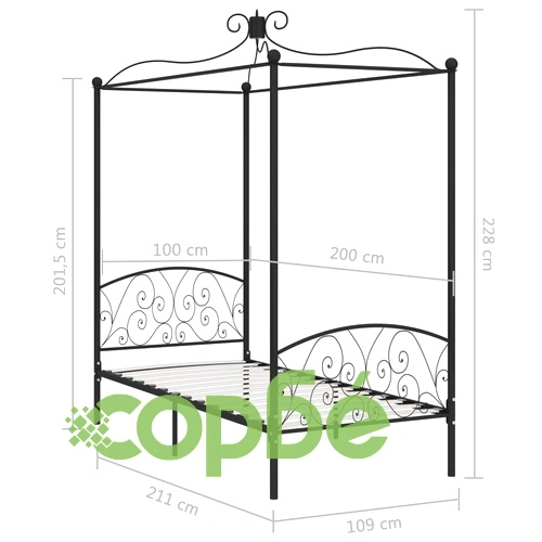 Рамка за легло с балдахин, черна, метал, 100x200 cм ➤ топ цена ➤ sorbe.bg