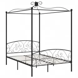 Рамка за легло с балдахин, черна, метал, 120x200 cм