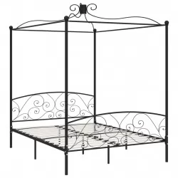 Рамка за легло с балдахин, черна, метал, 180x200 cм