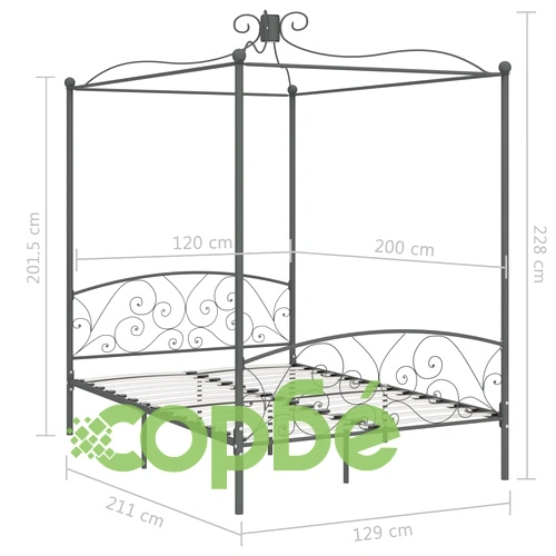 Рамка за легло с балдахин, сива, метал, 120x200 см ➤ топ цена ➤ sorbe.bg