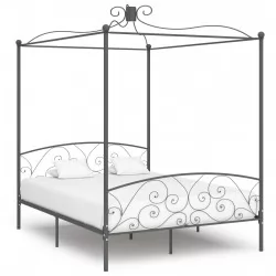 Рамка за легло с балдахин, сива, метал, 160x200 см