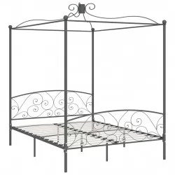 Рамка за легло с балдахин, сива, метал, 180x200 см