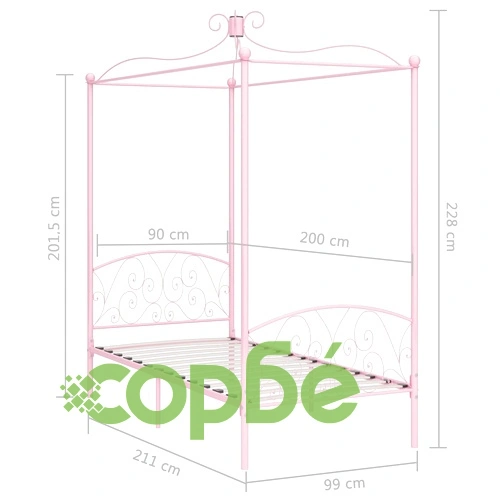 Рамка за легло с балдахин, розова, метал, 90x200 см ➤ топ цена ➤ sorbe.bg