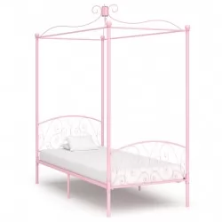Рамка за легло с балдахин, розова, метал, 100x200 cм