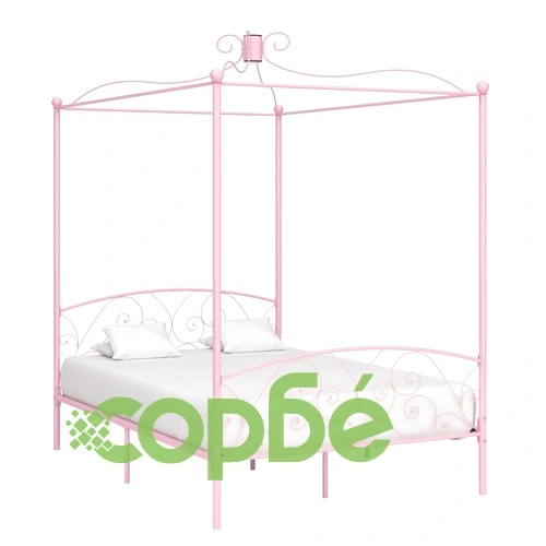 Рамка за легло с балдахин, розова, метал, 140x200 см ➤ топ цена ➤ sorbe.bg