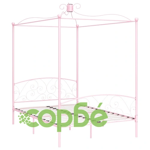 Рамка за легло с балдахин, розова, метал, 140x200 см ➤ топ цена ➤ sorbe.bg