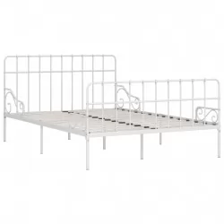 Рамка за легло с ламелна основа, бяла, метал, 140x200 см