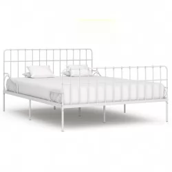 Рамка за легло с ламелна основа, бяла, метал, 200x200 см