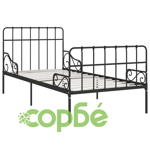 Рамка за легло с ламелна основа, черна, метал, 90x200 см ➤ топ цена ➤ sorbe.bg
