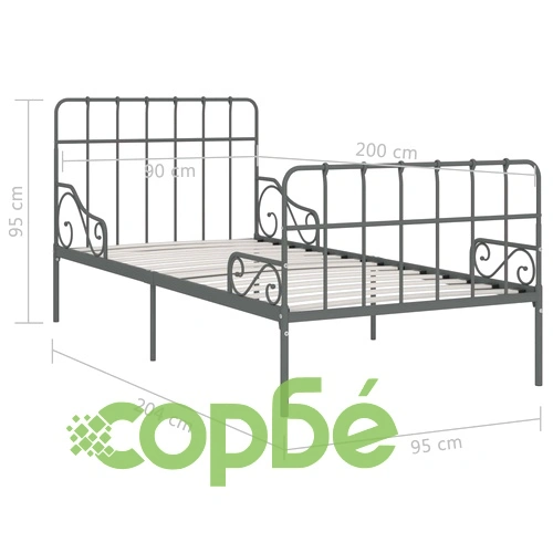 Рамка за легло с ламелна основа, сива, метал, 90x200 см ➤ топ цена ➤ sorbe.bg