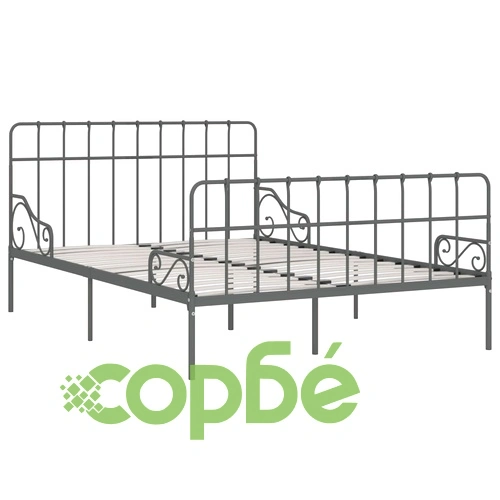 Рамка за легло с ламелна основа, сива, метал, 160x200 см ➤ топ цена ➤ sorbe.bg