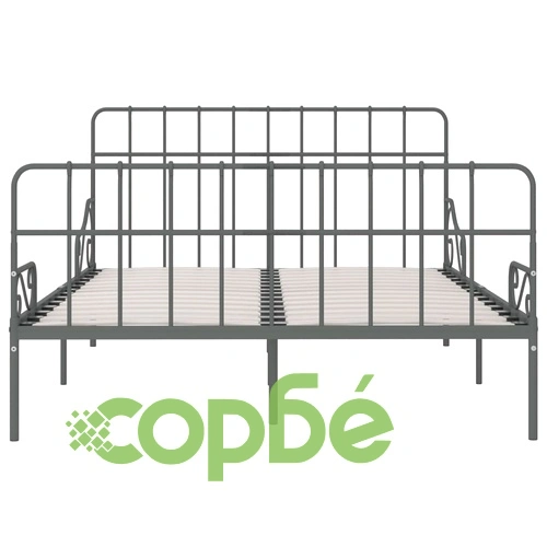 Рамка за легло с ламелна основа, сива, метал, 160x200 см ➤ топ цена ➤ sorbe.bg