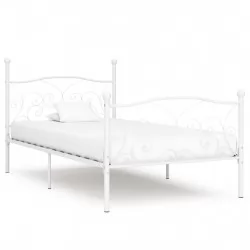 Рамка за легло с ламелна основа, бяла, метал, 100x200 см
