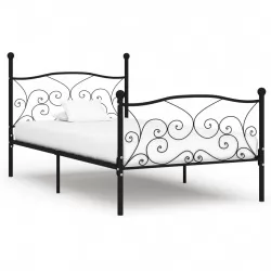 Рамка за легло с ламелна основа, черна, метал, 90x200 см
