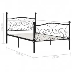 Рамка за легло с ламелна основа, черна, метал, 100x200 см