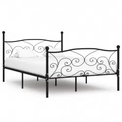 Рамка за легло с ламелна основа, черна, метал, 120x200 см