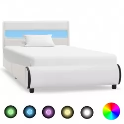 Рамка за легло с LED, бяла, изкуствена кожа, 90x200 cм 