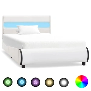 Рамка за легло с LED, бяла, изкуствена кожа, 90x200 cм 