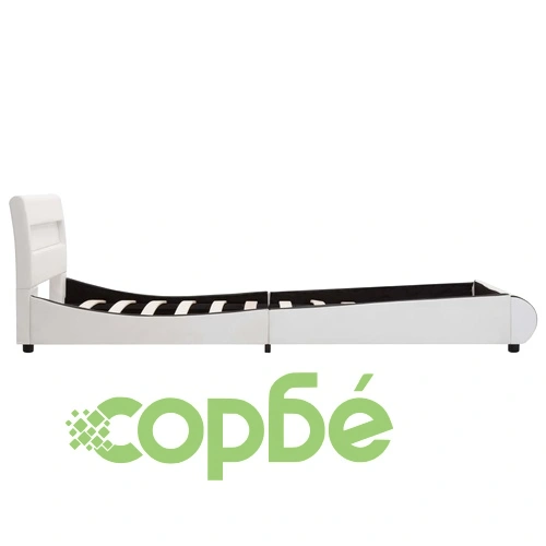 Рамка за легло с LED, бяла, изкуствена кожа, 90x200 cм  ➤ топ цена ➤ sorbe.bg