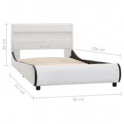 Рамка за легло с LED, бяла, изкуствена кожа, 90x200 cм 