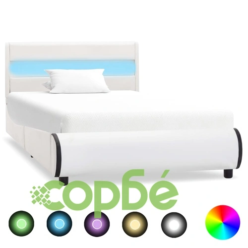 Рамка за легло с LED, бяла, изкуствена кожа, 100x200 cм  ➤ топ цена ➤ sorbe.bg