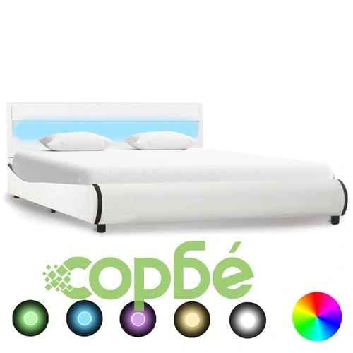 Рамка за легло с LED, бяла, изкуствена кожа, 140x200 cм  ➤ топ цена ➤ sorbe.bg