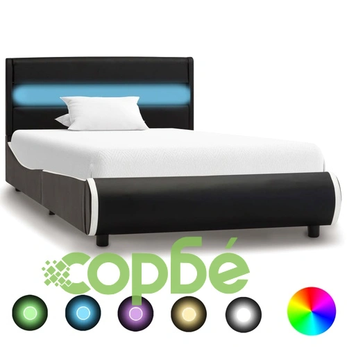 Рамка за легло с LED, черна, изкуствена кожа, 90x200 cм  ➤ топ цена ➤ sorbe.bg