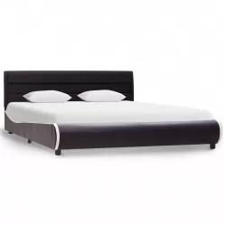 Рамка за легло с LED, черна, изкуствена кожа, 160x200 cм 