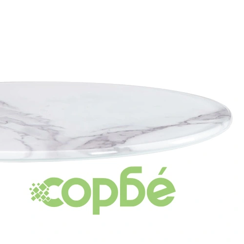 Плот за маса, бял, 30 см, стъкло с мраморна текстура ➤ топ цена ➤ sorbe.bg