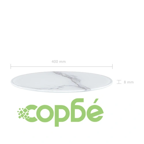 Плот за маса, бял, 40 см, стъкло с мраморна текстура ➤ топ цена ➤ sorbe.bg