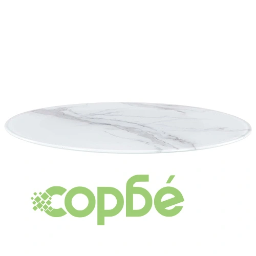 Плот за маса, бял, 60 см, стъкло с мраморна текстура ➤ топ цена ➤ sorbe.bg