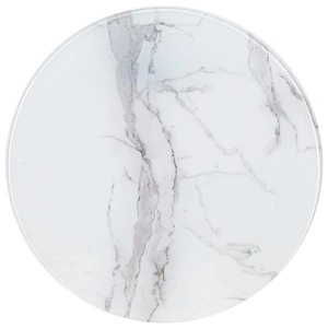 Плот за маса, бял, 70 см, стъкло с мраморна текстура