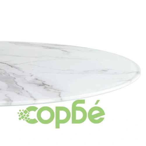 Плот за маса, бял, 70 см, стъкло с мраморна текстура ➤ топ цена ➤ sorbe.bg