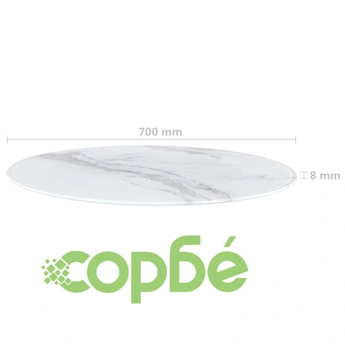 Плот за маса, бял, 70 см, стъкло с мраморна текстура ➤ топ цена ➤ sorbe.bg