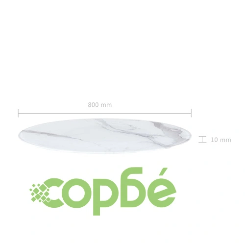 Плот за маса, бял, 80 см, стъкло с мраморна текстура ➤ топ цена ➤ sorbe.bg