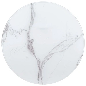 Плот за маса, бял, 90 см, стъкло с мраморна текстура