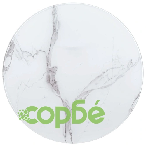 Плот за маса, бял, 90 см, стъкло с мраморна текстура ➤ топ цена ➤ sorbe.bg