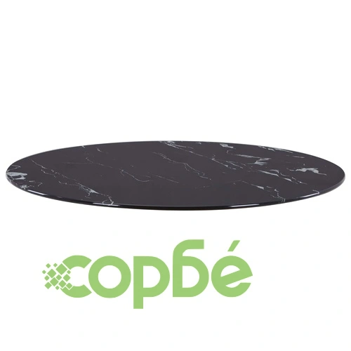 Плот за маса, черен, 60 см, стъкло с мраморна текстура ➤ топ цена ➤ sorbe.bg