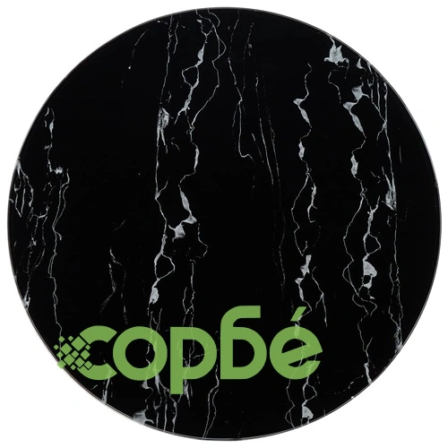 Плот за маса, черен, 80 см, стъкло с мраморна текстура ➤ топ цена ➤ sorbe.bg