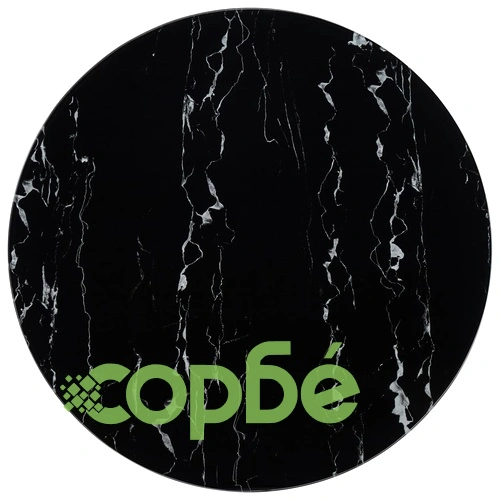 Плот за маса, черен, 90 см, стъкло с мраморна текстура ➤ топ цена ➤ sorbe.bg