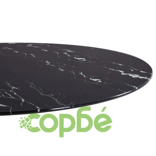 Плот за маса, черен, 90 см, стъкло с мраморна текстура ➤ топ цена ➤ sorbe.bg