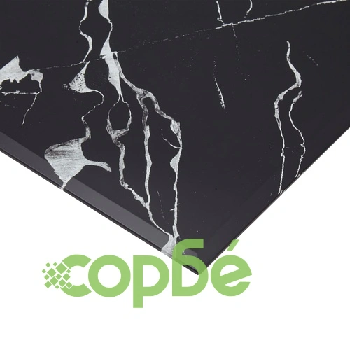 Плот за маса черен квадрат 70x70 см стъкло с мраморна текстура ➤ топ цена ➤ sorbe.bg