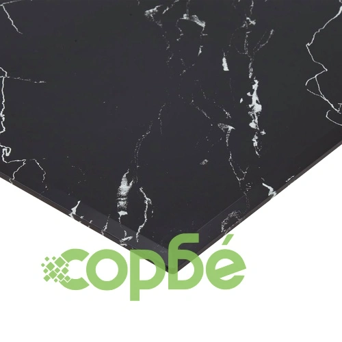 Плот за маса черен квадрат 100x62 см стъкло с мраморна текстура ➤ топ цена ➤ sorbe.bg
