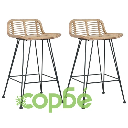 Бар столове, 2 бр, естествен ратан ➤ топ цена ➤ sorbe.bg