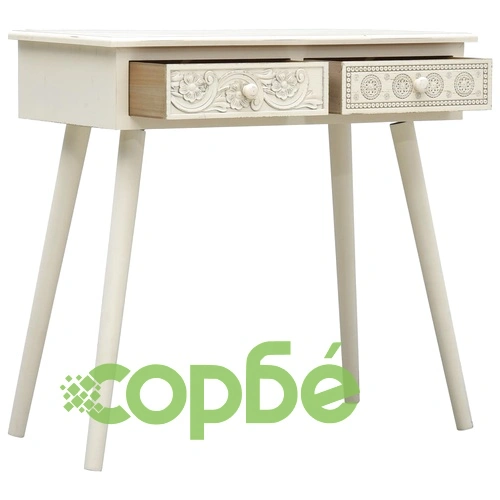 Конзолна маса с 2 чекмеджета резбована сиво 80x40x77,8 см дърво ➤ топ цена ➤ sorbe.bg