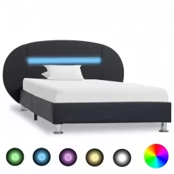 Рамка за легло с LED, черна, еко кожа, 90x200 cм