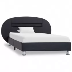 Рамка за легло с LED, черна, еко кожа, 90x200 cм