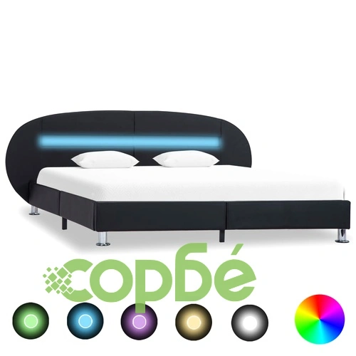 Рамка за легло с LED, черна, изкуствена кожа, 160x200 cм ➤ топ цена ➤ sorbe.bg
