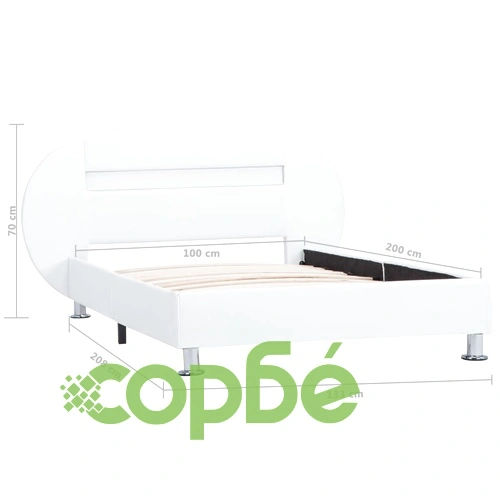 Рамка за легло с LED, бяла, изкуствена кожа, 100x200 cм ➤ топ цена ➤ sorbe.bg